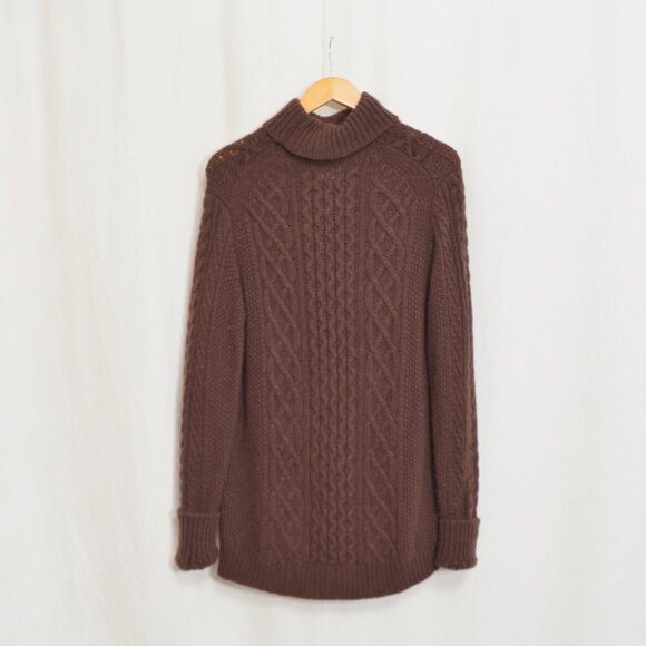 naadam super lux brown turtleneck cable knit cashmere sweater men's medium - Picture 3 of 6